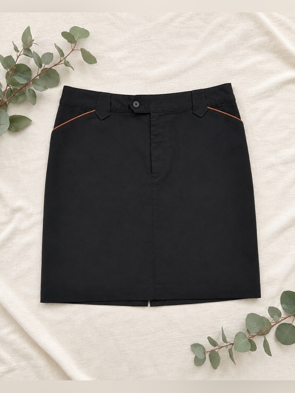 Ralph Lauren Black Skirt w/ Brown Leather Trim | Equestrian Classic Mini